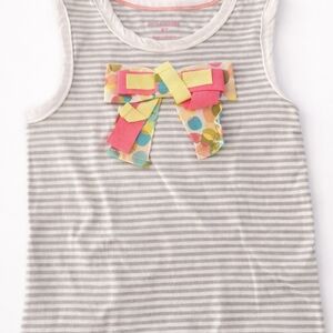 Girls Gray & White Striped Tank Top with Multicolor Bow Accent